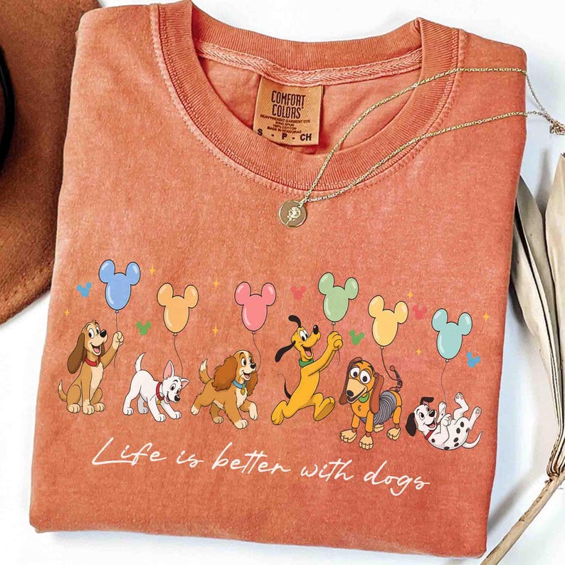 Disney Dogs All Characters Comfort Color Shirt, Disney Dog Shirt, Pluto Slinky Lady Tramp Disney Puppy Balloons Tee, Disney Pet Lovers Dogs