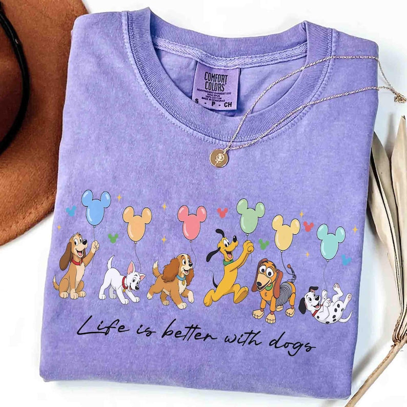 Disney Dogs All Characters Comfort Color Shirt, Disney Dog Shirt, Pluto Slinky Lady Tramp Disney Puppy Balloons Tee, Disney Pet Lovers Dogs