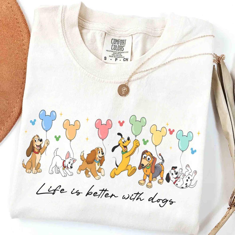 Disney Dogs All Characters Comfort Color Shirt, Disney Dog Shirt, Pluto Slinky Lady Tramp Disney Puppy Balloons Tee, Disney Pet Lovers Dogs