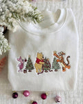 Pooh Piglet Tigger Christmas Embroidered Sweatshirt T-shirt Hoodie, Christmas Tree Crewneck, Cute Holiday Embroidery, Cozy Winter Xmas Gift