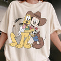 Mickey Pluto Shirt, Western Cowboy Graphic Tee, Cute Cartoon T Shirt, Vintage Style Shirt, Women’s Casual Tee, Gift for Cartoon Fans