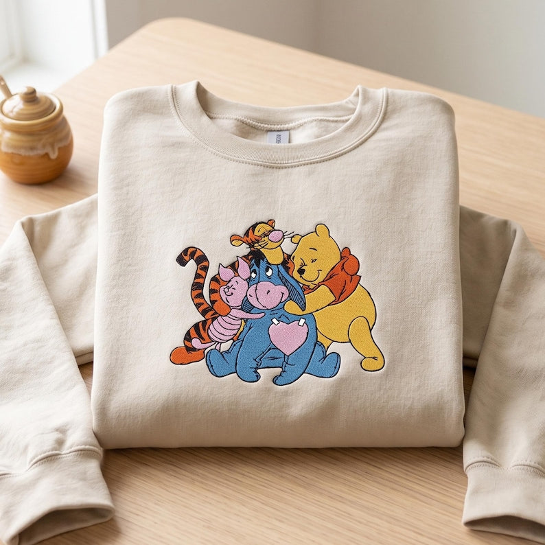 Winnie Pooh Friends Embroidered Shirt, Tigger Eeyore Piglet Tee, Cute Cartoon Sweatshirt, Vintage Pooh Friends Hoodie, Disney Lovers Gift