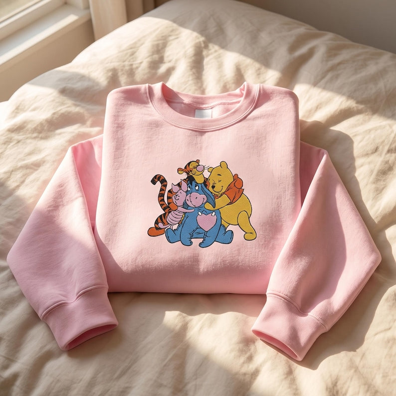Winnie Pooh Friends Embroidered Shirt, Tigger Eeyore Piglet Tee, Cute Cartoon Sweatshirt, Vintage Pooh Friends Hoodie, Disney Lovers Gift