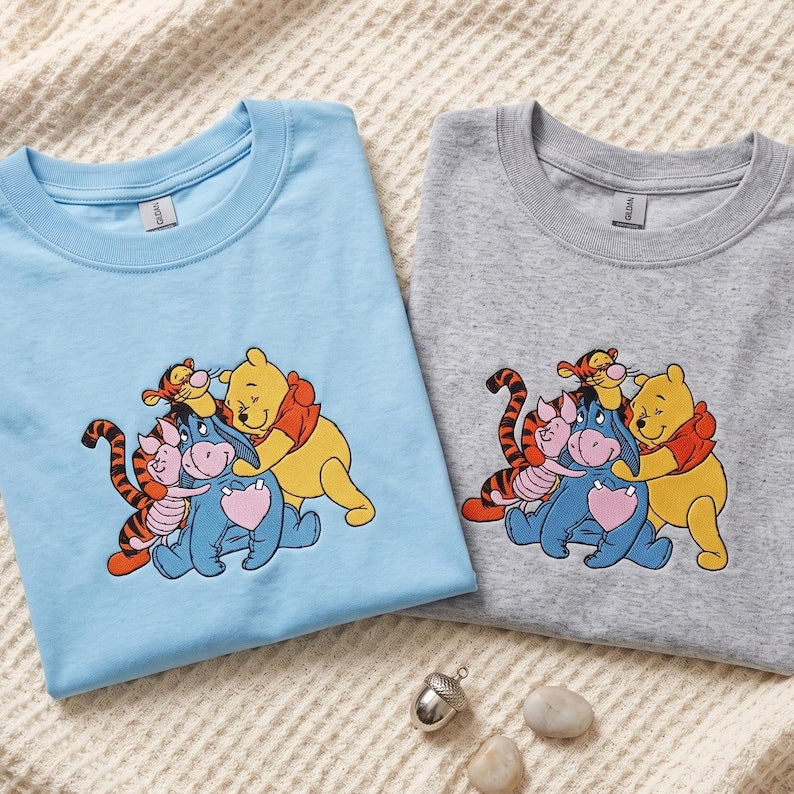 Winnie Pooh Friends Embroidered Shirt, Tigger Eeyore Piglet Tee, Cute Cartoon Sweatshirt, Vintage Pooh Friends Hoodie, Disney Lovers Gift