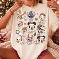 Comfort Colors Retro Disney Mickey and Friends Signatures Christmas Shirt, Stitch Chip n Dale Santa Christmas Tee, WDW Christmas Trip Shirt