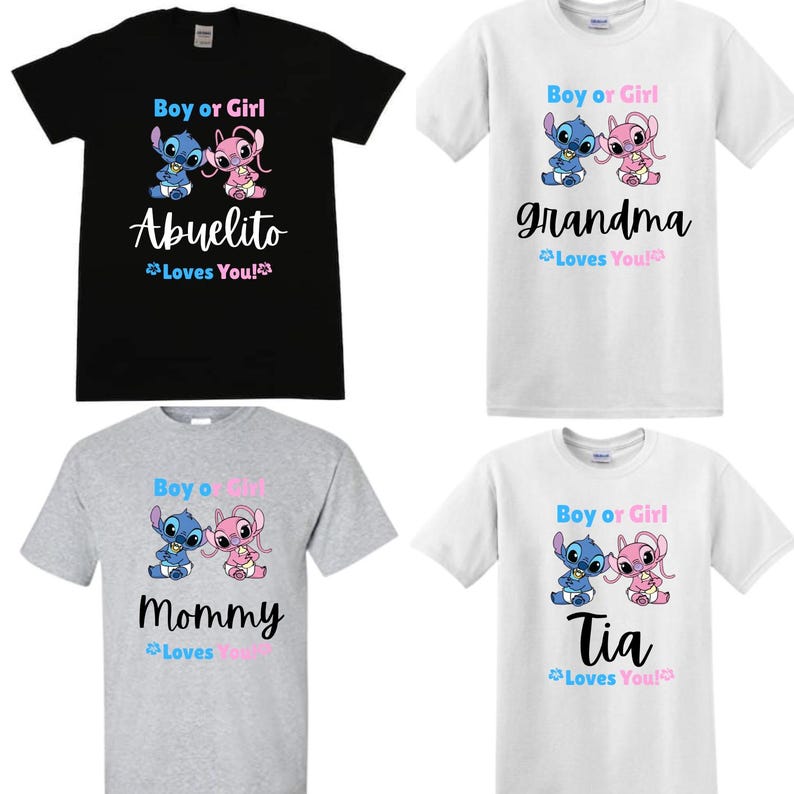 Stitch Gender Reveal Shirts |stitch and angel: Personalized Family Matching Tees