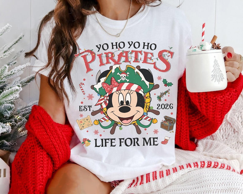 Disney Pirates of the Caribbean Christmas Lights Tee, Mickey & Friends Stitch Chip Dale Star Wars Marvel, Yo Ho A Pirate's Life For Me Shirt