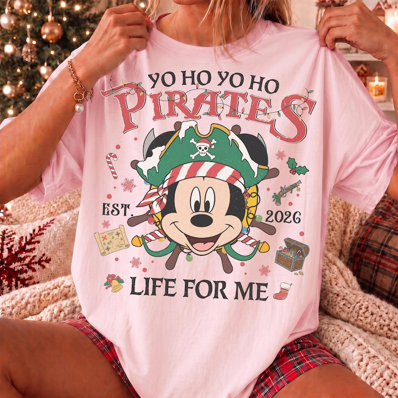 Disney Pirates of the Caribbean Christmas Lights Tee, Mickey & Friends Stitch Chip Dale Star Wars Marvel, Yo Ho A Pirate's Life For Me Shirt