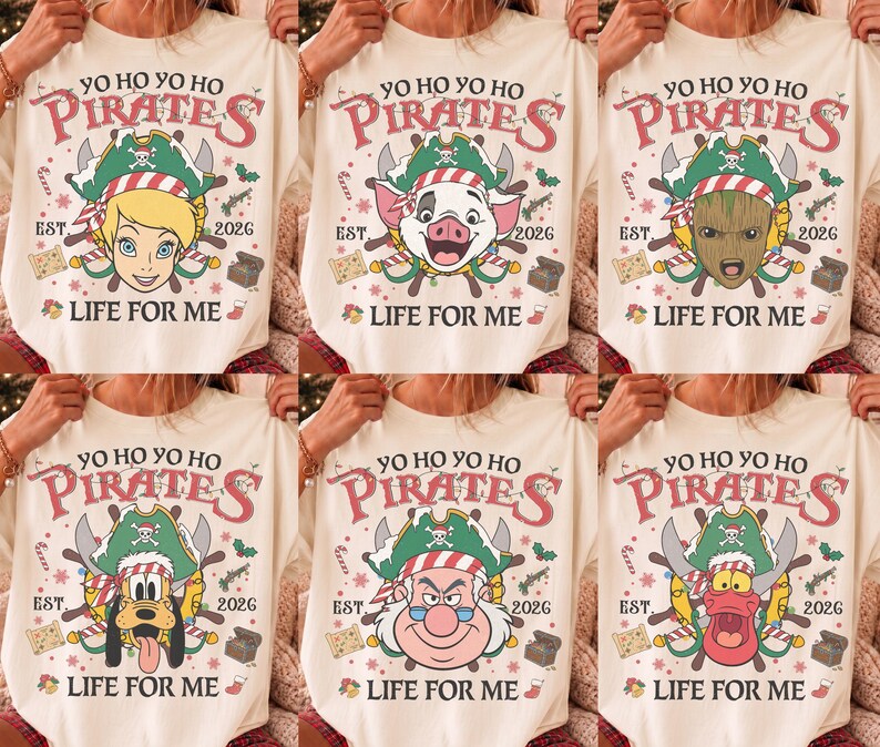 Disney Pirates of the Caribbean Christmas Lights Tee, Mickey & Friends Stitch Chip Dale Star Wars Marvel, Yo Ho A Pirate's Life For Me Shirt
