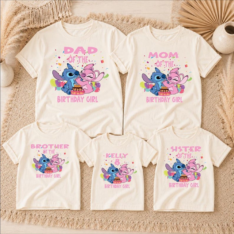 Stitch Birthday Girl Family Shirts, Personalized Name Age Birthday Toddler, Matching Disney Family Birthday Shirt