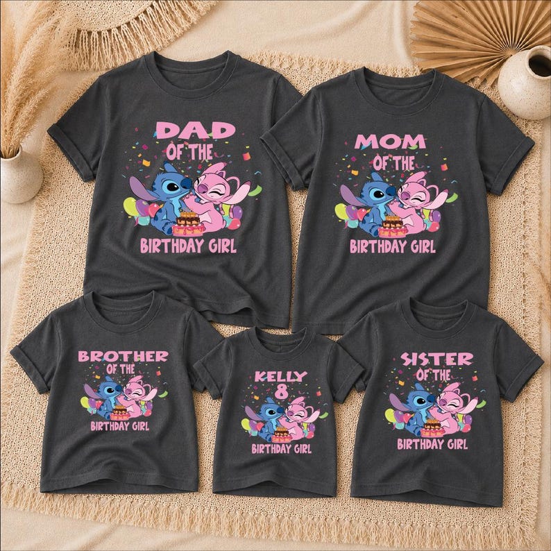 Stitch Birthday Girl Family Shirts, Personalized Name Age Birthday Toddler, Matching Disney Family Birthday Shirt