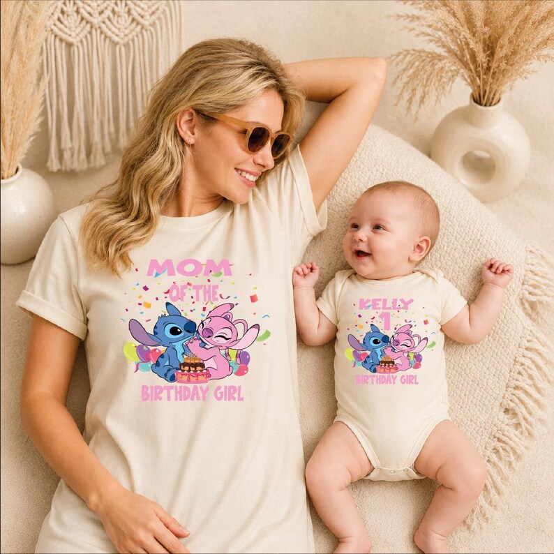 Stitch Birthday Girl Family Shirts, Personalized Name Age Birthday Toddler, Matching Disney Family Birthday Shirt