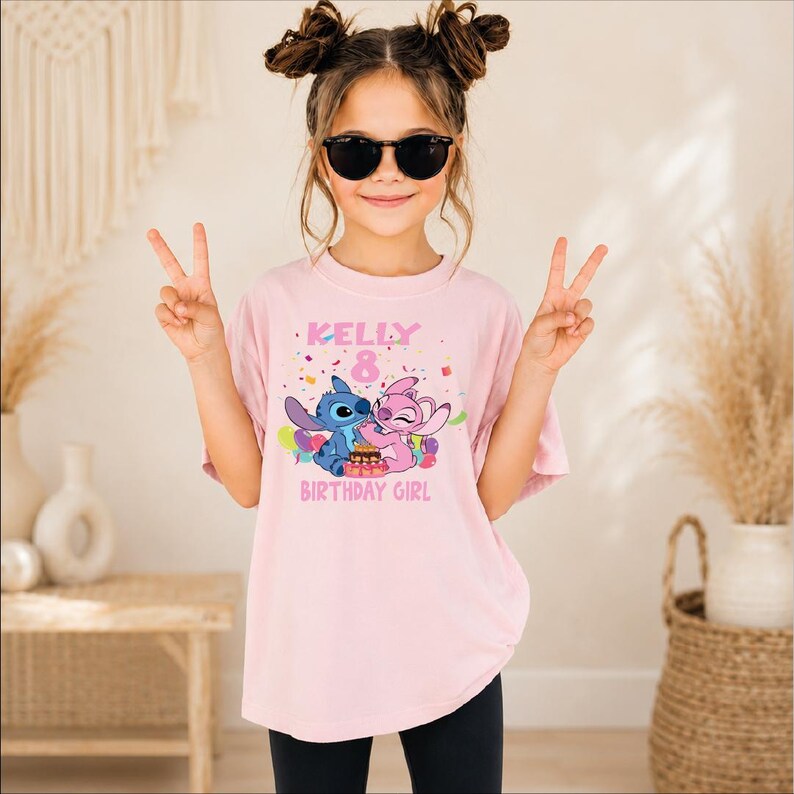 Stitch Birthday Girl Family Shirts, Personalized Name Age Birthday Toddler, Matching Disney Family Birthday Shirt