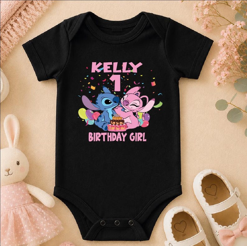Stitch Birthday Girl Family Shirts, Personalized Name Age Birthday Toddler, Matching Disney Family Birthday Shirt