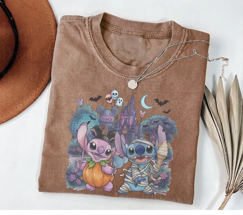 Stitch and Angel Halloween Tee,Magic Kingdom Spooky Season Tee,Ice Cream Snacking Team Shirt ,Nightmare On Main Street Disney Halloween Tee