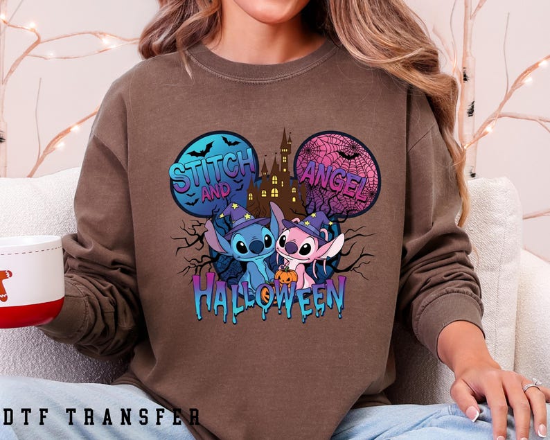Stitch and Angel Halloween DTF Transfer, Disney Halloween, Ready To Press
