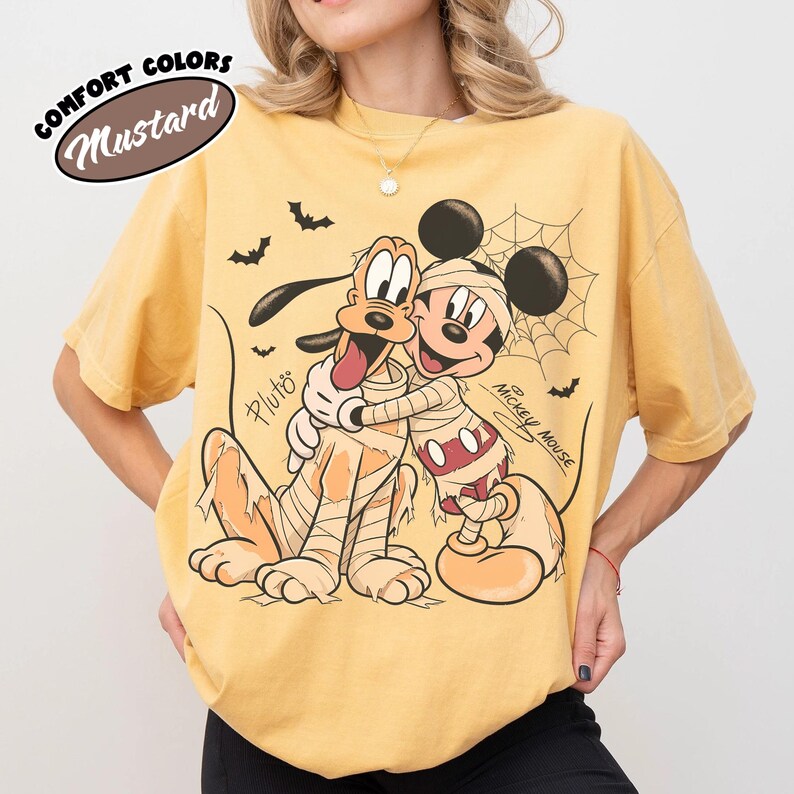 Comfort Colors® Retro Mickey And Pluto Signatures Halloween Shirt, Disney Spooky Season Tee, Disneyland Family Trip 2026, Mickey & Co Gift