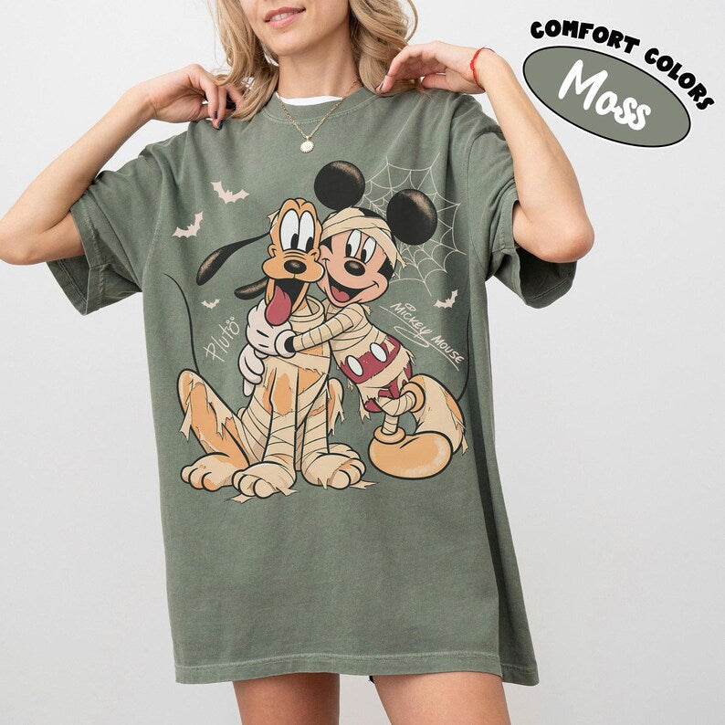 Comfort Colors® Retro Mickey And Pluto Signatures Halloween Shirt, Disney Spooky Season Tee, Disneyland Family Trip 2026, Mickey & Co Gift