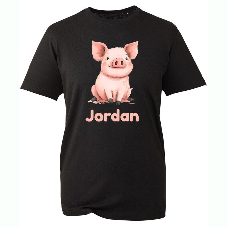 Personalised Pig T-Shirt, Custom Your Name Shirt Piglet Tee, Kids Casual Animal Top Cotton