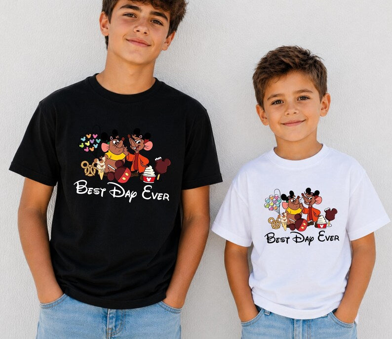 Disney Best Day Ever Shirt, Stitch Angel Gus Jaq Snack Treats Tee, Matching Family Park Vacation Shirt, Retro Cute Couple Tops