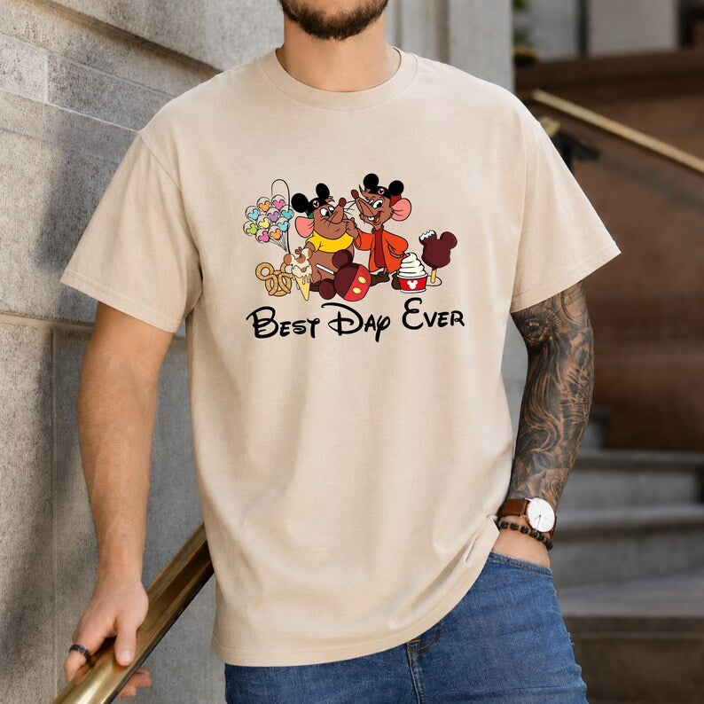 Disney Best Day Ever Shirt, Stitch Angel Gus Jaq Snack Treats Tee, Matching Family Park Vacation Shirt, Retro Cute Couple Tops