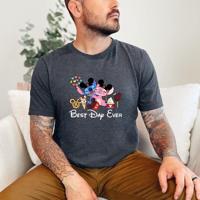 Disney Best Day Ever Shirt, Stitch Angel Gus Jaq Snack Treats Tee, Matching Family Park Vacation Shirt, Retro Cute Couple Tops
