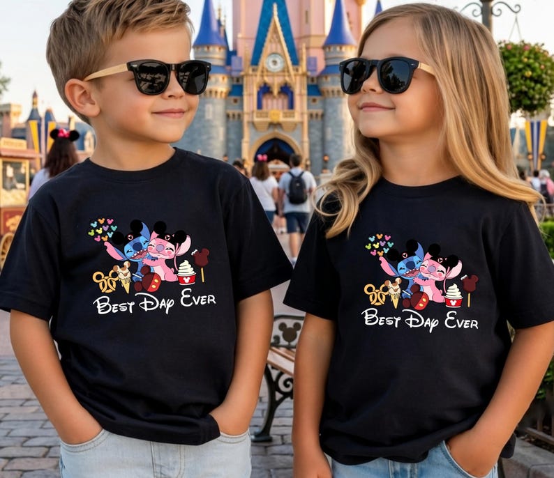 Disney Best Day Ever Shirt, Stitch Angel Gus Jaq Snack Treats Tee, Matching Family Park Vacation Shirt, Retro Cute Couple Tops