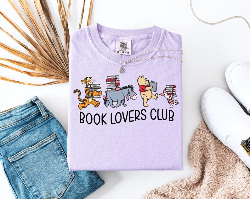 Comfort Colors® Winnie The Pooh Book Club Shirt, Pooh Friends Reading Tee, Tigger Eeyore Piglet T-Shirt, Book Lovers Top, Cute Reading Tee