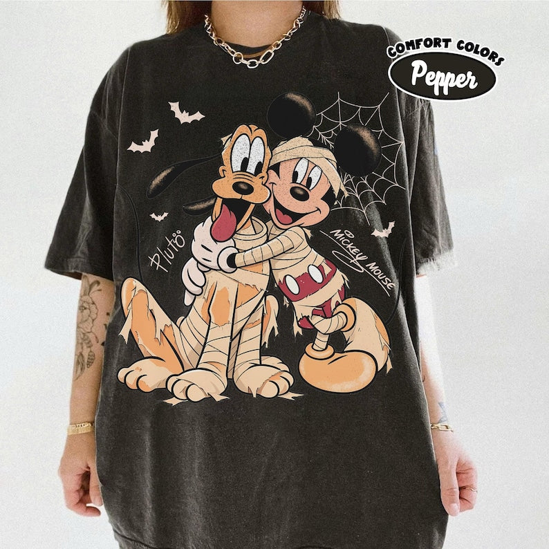 Retro Mickey And Pluto Signatures Halloween Comfort Colors product image 1