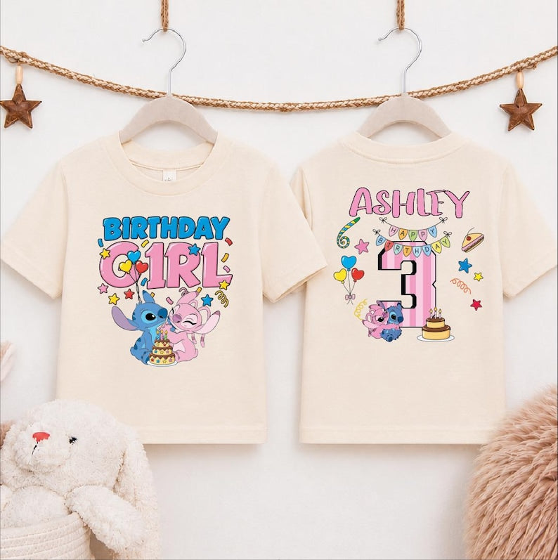 Stitch Birthday Girl Youth Shirt, Personalized Name Age Toddler, Disney Birthday Shirt, Stitch and Angel Birthday Tee,BP