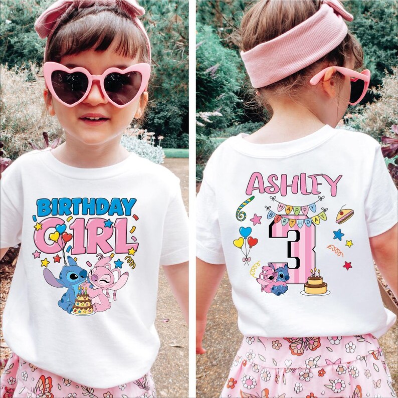 Stitch Birthday Girl Youth Shirt, Personalized Name Age Toddler, Disney Birthday Shirt, Stitch and Angel Birthday Tee,BP