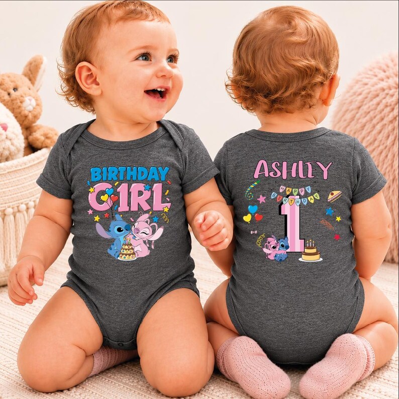 Stitch Birthday Girl Youth Shirt, Personalized Name Age Toddler, Disney Birthday Shirt, Stitch and Angel Birthday Tee,BP