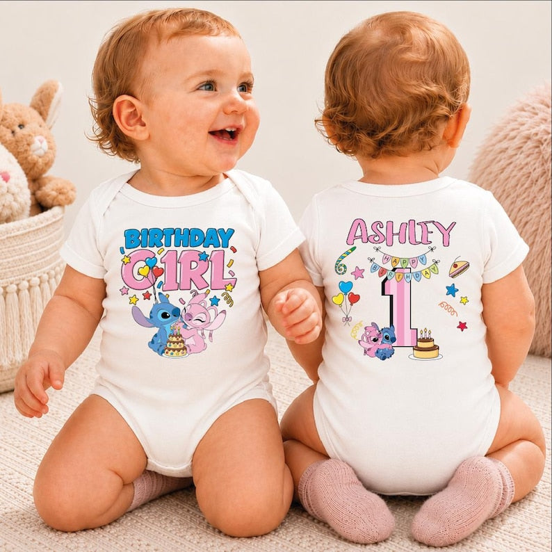 Stitch Birthday Girl Youth Shirt, Personalized Name Age Toddler, Disney Birthday Shirt, Stitch and Angel Birthday Tee,BP