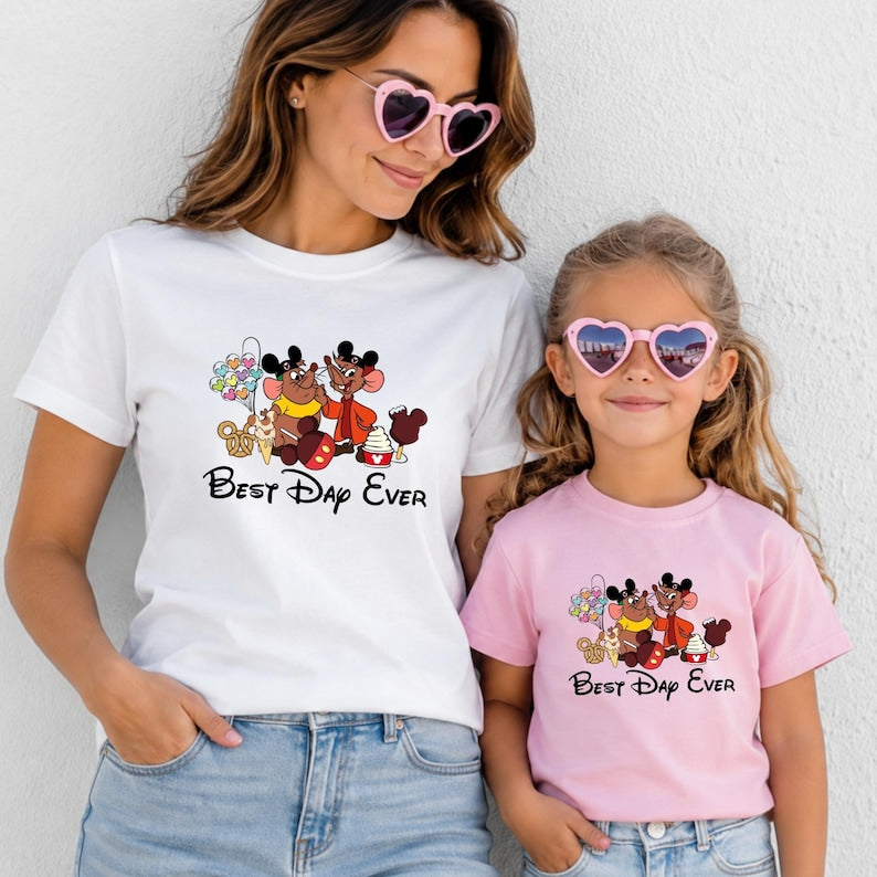 Disney Best Day Ever Shirt, Stitch Angel Gus Jaq Snack Treats Tee, Matching Family Park Vacation Shirt, Retro Cute Couple Tops
