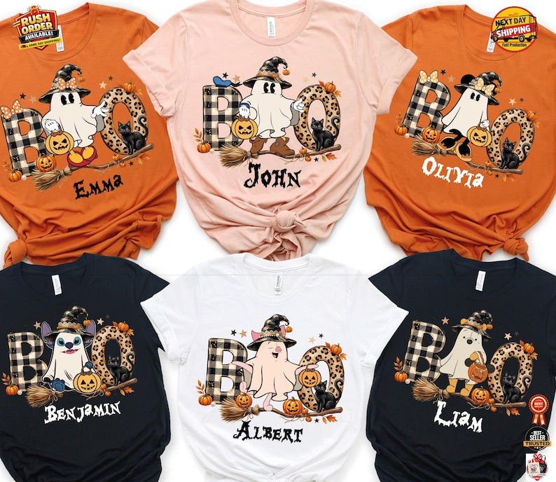 Boo Squad Matching Shirt, Disney Halloween Family Tee, Custom Character Shirt, Stitch Mickey Minnie Matching Tee, Pooh Piglet Halloween