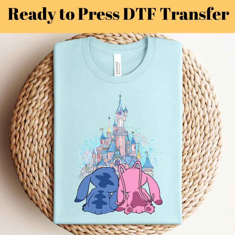 Stitch Angel Castle DTF Transfer, Disney Stitch Shirt Transfer, Disney Vacation Shirt, Ready to Press, Disney Trip DTF, Disneyland DTF