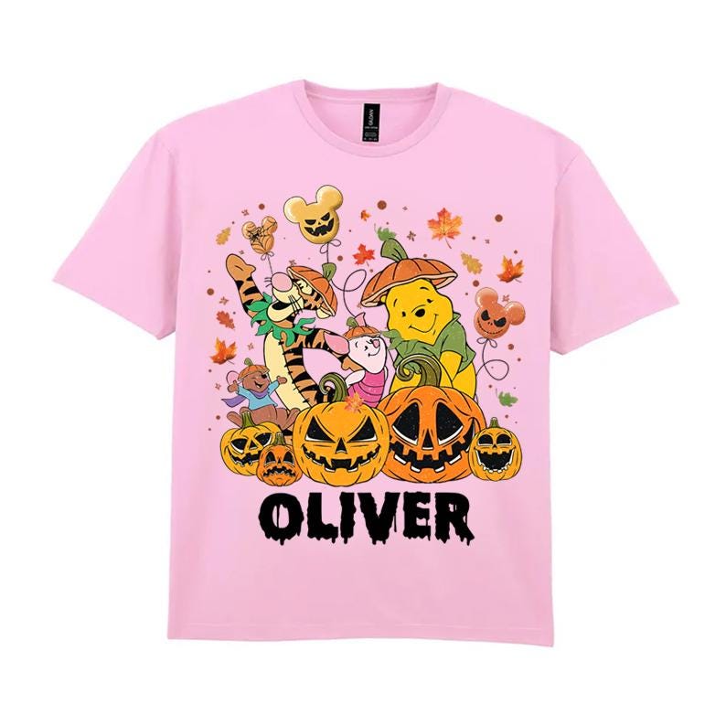 Winnie the Pooh Pumpkin Halloween Birthday Shirt Tigger Piglet Custom Name Fall Spooky Party Tee