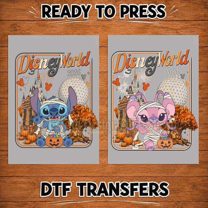 Custom Disney World DTF Transfer, Stitch and Angel Halloween Couple dtf Transfer,Halloween Character DTF, Ready to Press Heat Transfer