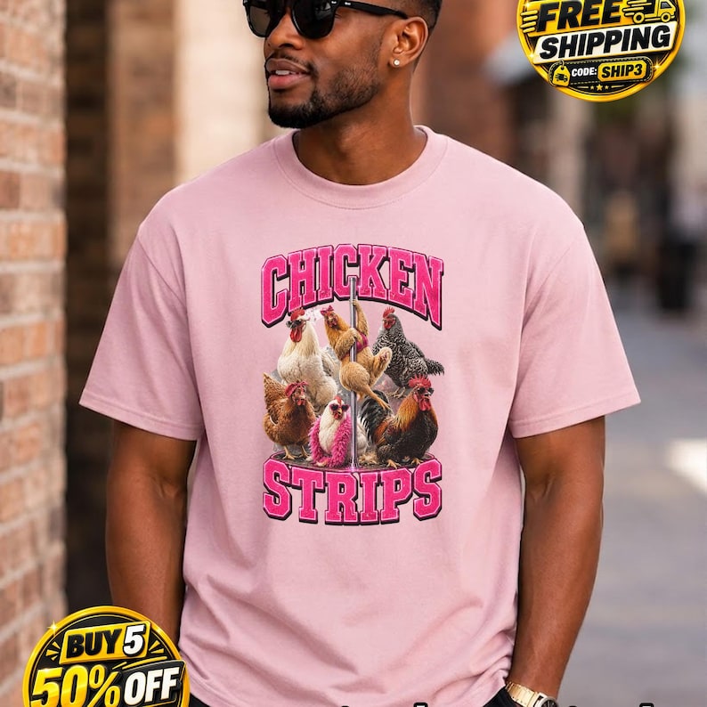 Chicken Strips Funny Poultry Graphic T-Shirt:Funny Chicken Shirt,Poultry Lover Tee,Farm Animal Graphic,Dark Humor