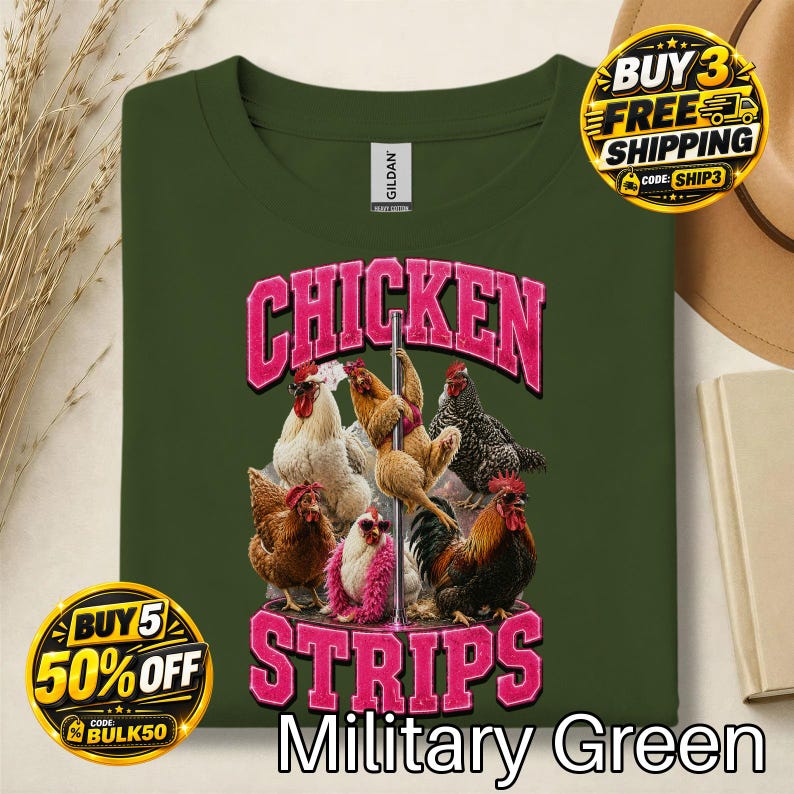 Chicken Strips Funny Poultry Graphic T-Shirt:Funny Chicken Shirt,Poultry Lover Tee,Farm Animal Graphic,Dark Humor