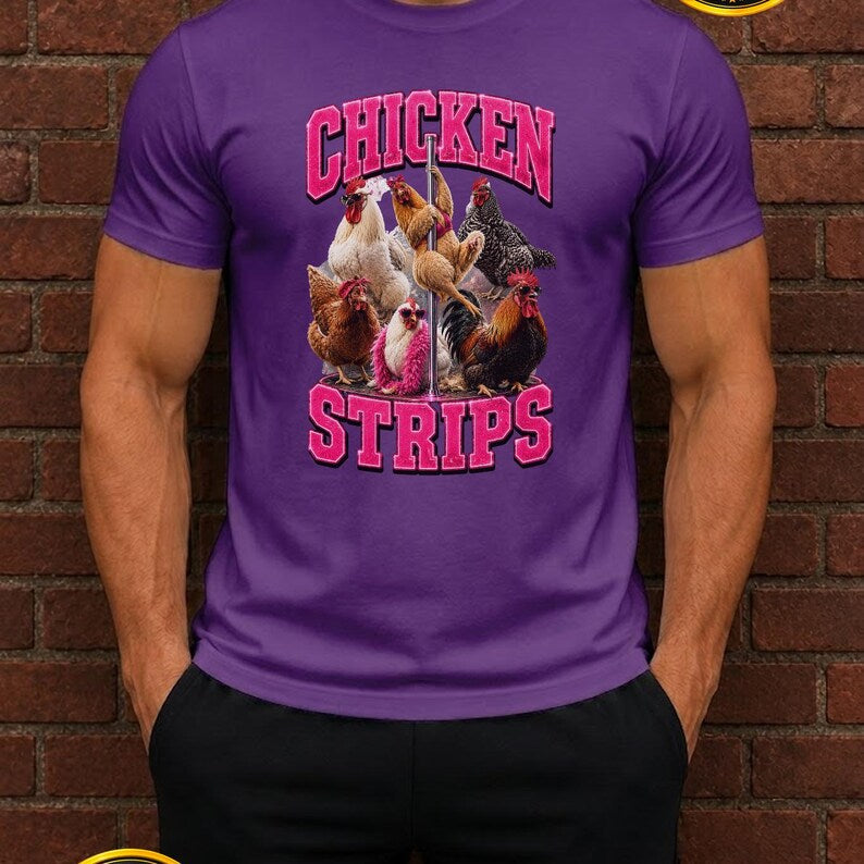 Chicken Strips Funny Poultry Graphic T-Shirt:Funny Chicken Shirt,Poultry Lover Tee,Farm Animal Graphic,Dark Humor
