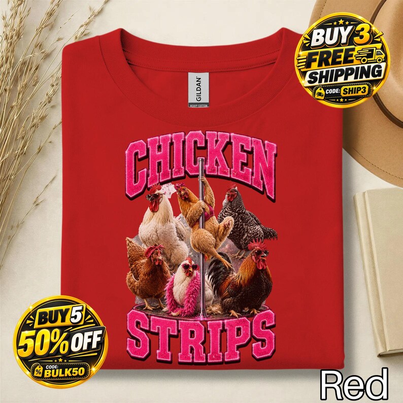 Chicken Strips Funny Poultry Graphic T-Shirt:Funny Chicken Shirt,Poultry Lover Tee,Farm Animal Graphic,Dark Humor