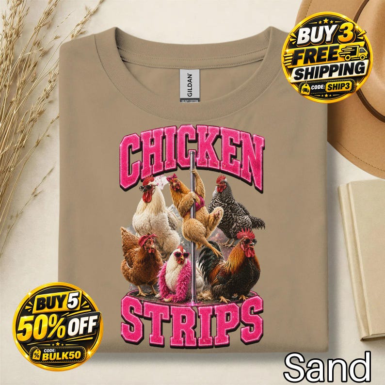 Chicken Strips Funny Poultry Graphic T-Shirt:Funny Chicken Shirt,Poultry Lover Tee,Farm Animal Graphic,Dark Humor