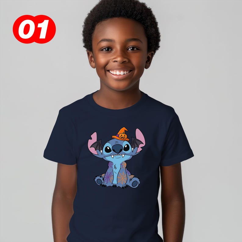Disney-Halloween Shirts, Stitch Kids Sweater, Angel Youth Shirt, Kids Disney Fall Graphic T-Shirt