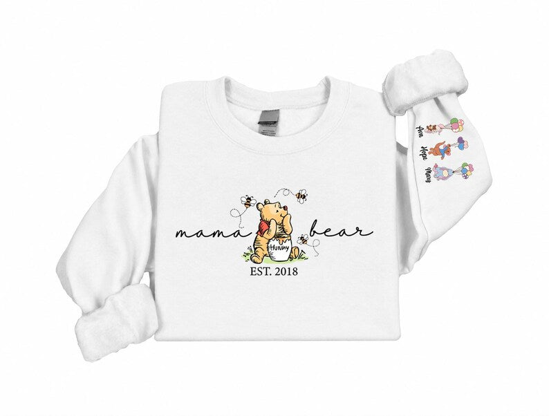 Mama Bear Sweatshirt Personalized, Custom Characters and Names on the Sleeve