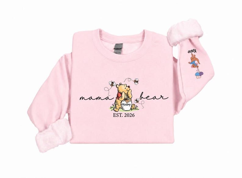 Mama Bear Sweatshirt Personalized, Custom Characters and Names on the Sleeve