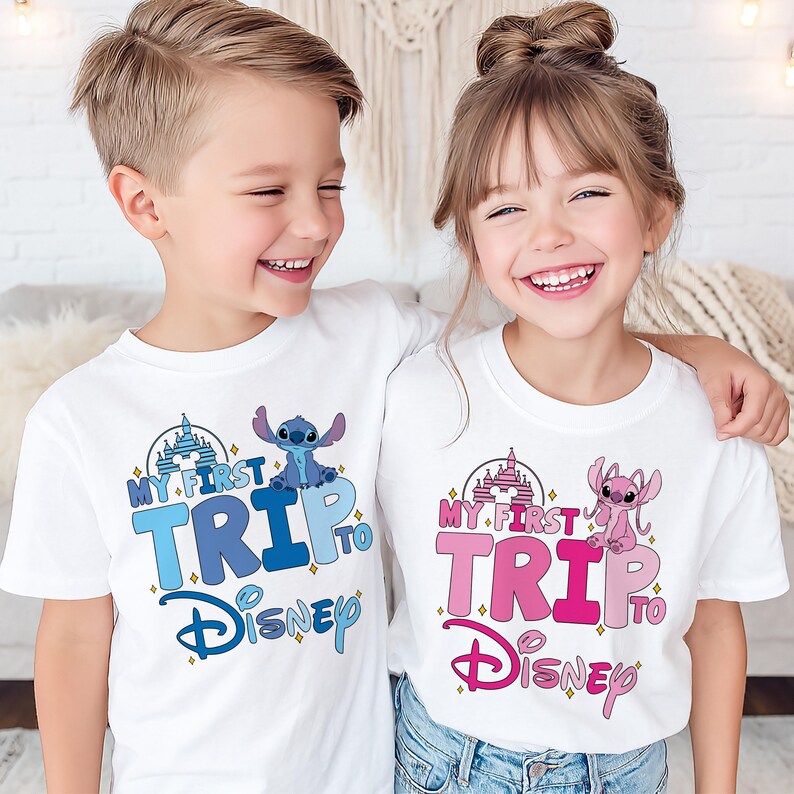 Stitch My First Trip to Disney Shirt, Stitch & Angel Kids Matching T-shirt, Disneyland Family Vacation Tee