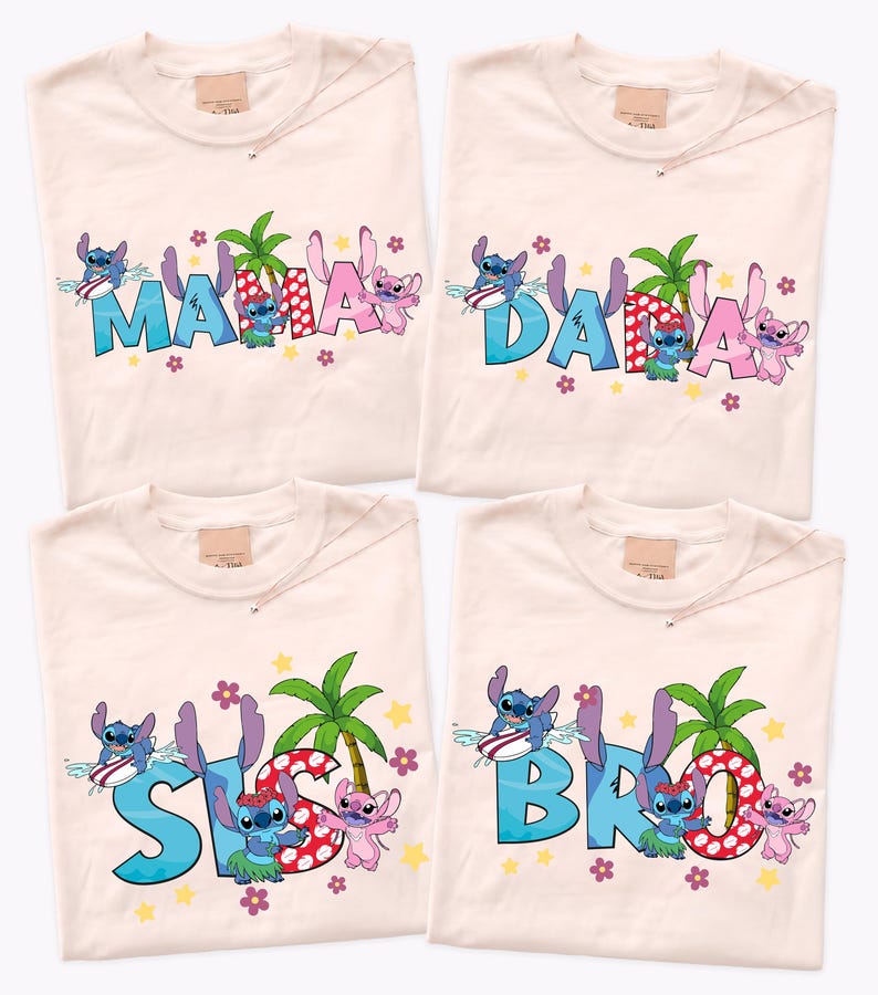 Disney Stitch & Angel Shirt, Disney Stitch Family Members T-shirt, Personalized Stitch Mama Dada Mini Tee