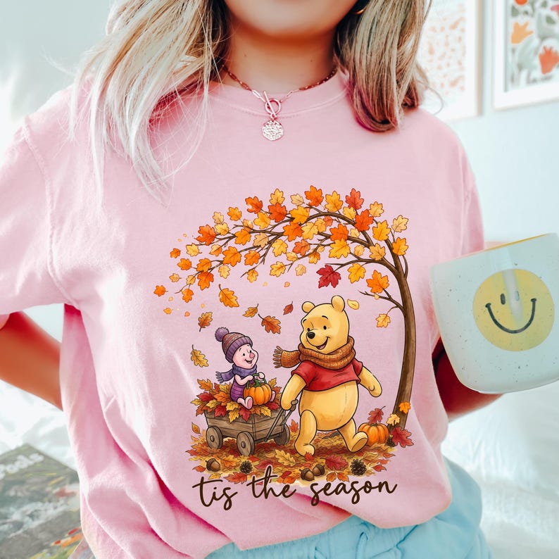 Winnie the Pooh Fall Shirt, Tis the Season Tee, Piglet Pumpkin Shirt, Autumn Leaves Graphic Tee, Cute Disney Thanksgiving