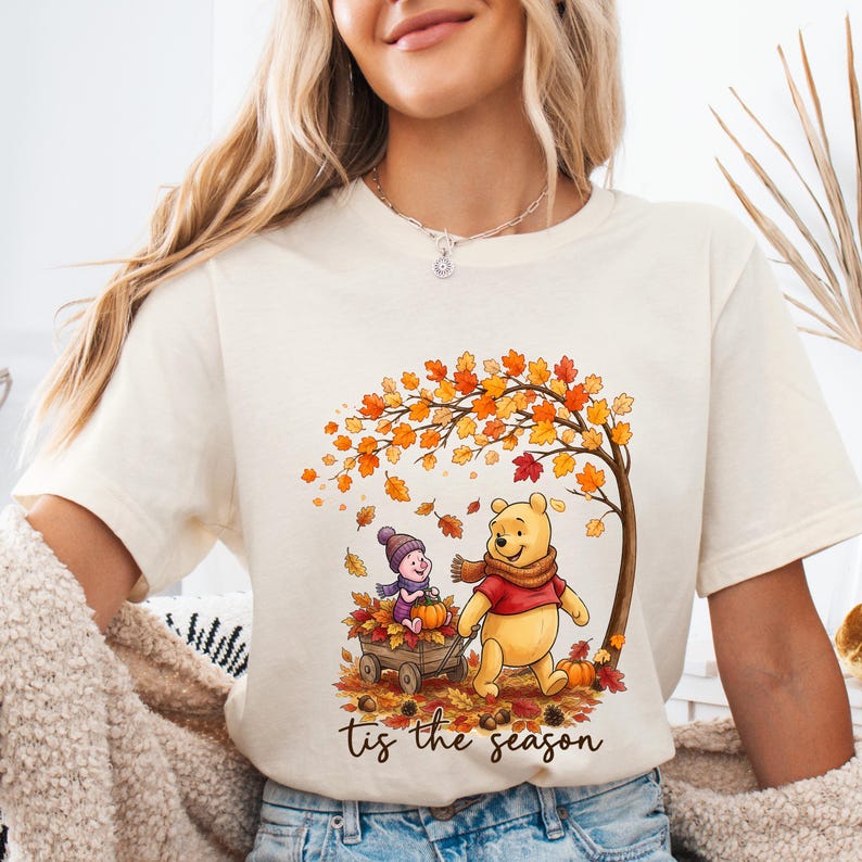 Winnie the Pooh Fall Shirt, Tis the Season Tee, Piglet Pumpkin Shirt, Autumn Leaves Graphic Tee, Cute Disney Thanksgiving